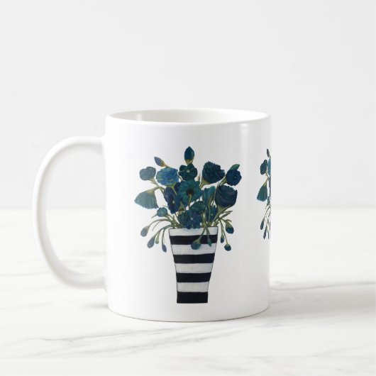 Mug Fleurs bleues avec des beaux-arts rayés de vase (Gauche)