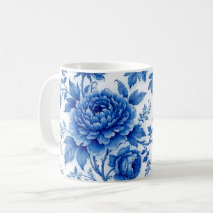 Mug Fleurs bleues délavées Roses Pivoines Bleu de coba