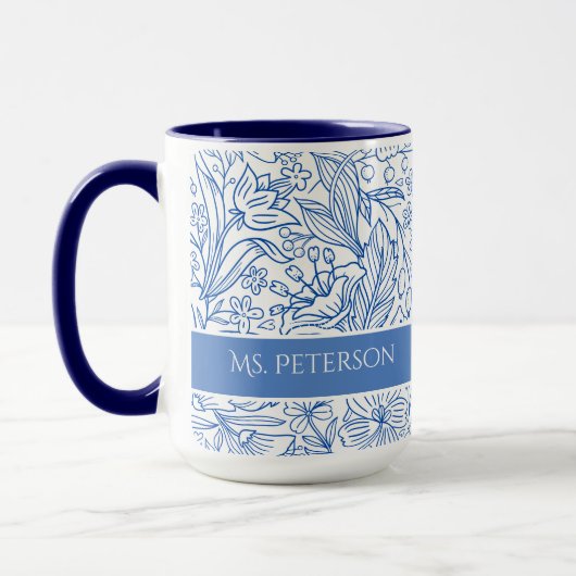Mug Fleurs bleues élégantes personnalisées (Gauche)