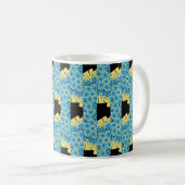 Mug Fleurs bleues en noir avec jaune abstrait (Devant droit)