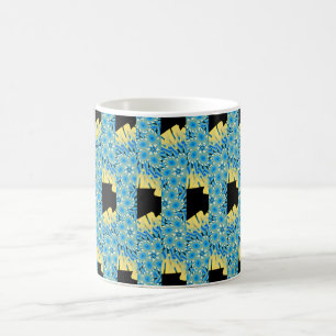 Mug Fleurs bleues en noir avec jaune abstrait
