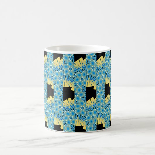 Mug Fleurs bleues en noir avec jaune abstrait (Centre)