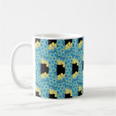Mug Fleurs bleues en noir avec jaune abstrait (Gauche)