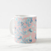 Mug fleurs bleues et oiseau, couleur rose clair Arrièr (Devant gauche)