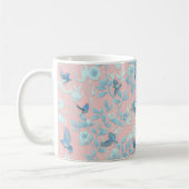Mug fleurs bleues et oiseau, couleur rose clair Arrièr (Gauche)