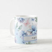 Mug Fleurs bleues et papillons roses (Devant gauche)