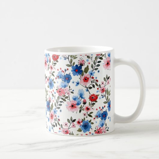 Mug Fleurs bleues et rouges (Droite)
