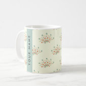 Mug Fleurs bleues et rouges, Bleu, Votre nom (Devant gauche)