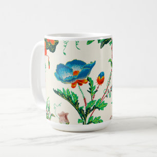 Mug Fleurs bleues et rouges Motif vintage