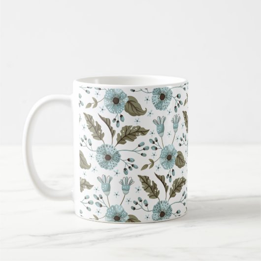 Mug Fleurs bleues et vertes (Gauche)