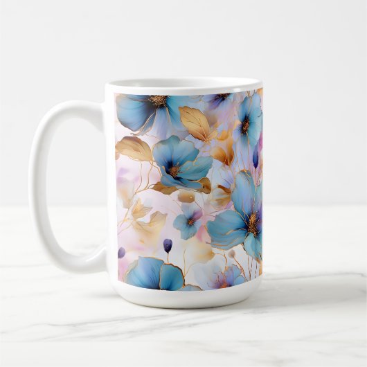 Mug Fleurs bleues éthérées dans les pastels doux Encre (Gauche)