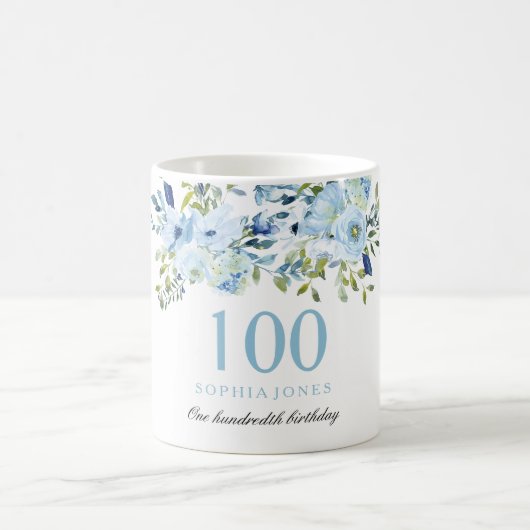 Mug Fleurs bleues Femmes 100e fête d'anniversaire Prés (Centre)
