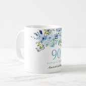 Mug Fleurs Bleues Femmes 90e anniversaire de fête cade (Devant gauche)