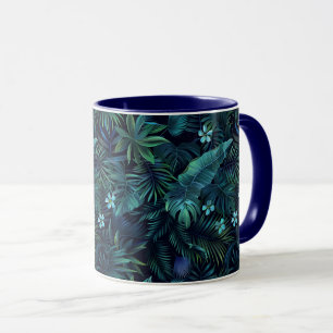 Mug Fleurs bleues Feuilles tropicales