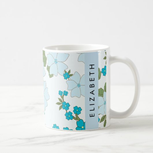 Mug Fleurs Bleues, Motif De Fleurs, Votre Nom (Droite)