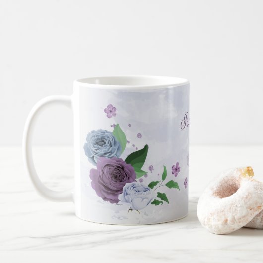 Mug Fleurs bleues poussiéreuses violettes (Avec donut)