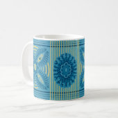 Mug Fleurs bleues rayures jaunes Motif d'art vintage (Devant gauche)