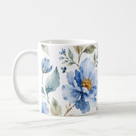 Mug Fleurs Bleues Romantiques (Gauche)