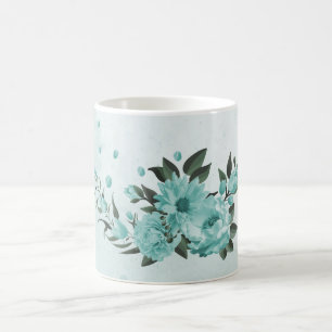 Mug fleurs bleues romantiques et feuilles verts