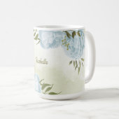 Mug fleurs bleues romantiques  & feuilles vertes botan (Devant droit)