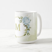 Mug fleurs bleues romantiques & vert feuille botanique (Devant droit)