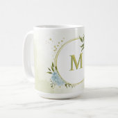 Mug fleurs bleues romantiques & vert feuille botanique (Devant gauche)