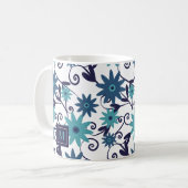 Mug Fleurs bleues turquoise Customisées (Devant gauche)