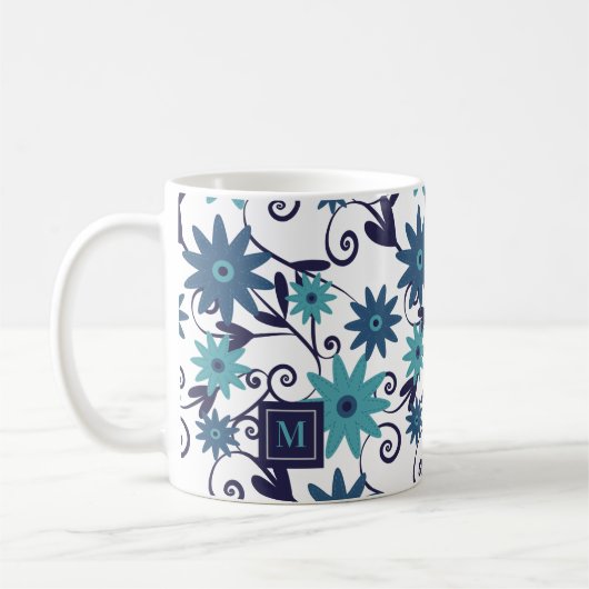 Mug Fleurs bleues turquoise Customisées (Gauche)