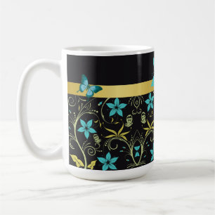 Mug Fleurs bleues, vignes et papillons