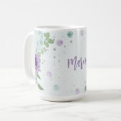 Mug fleurs bleues violettes romantiques  verdure (Devant gauche)