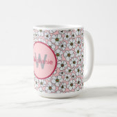 Mug Fleurs Bohème Rose Et Blanche Avec Monogramme (Devant droit)