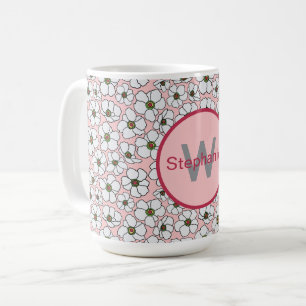 Mug Fleurs Bohème Rose Et Blanche Avec Monogramme