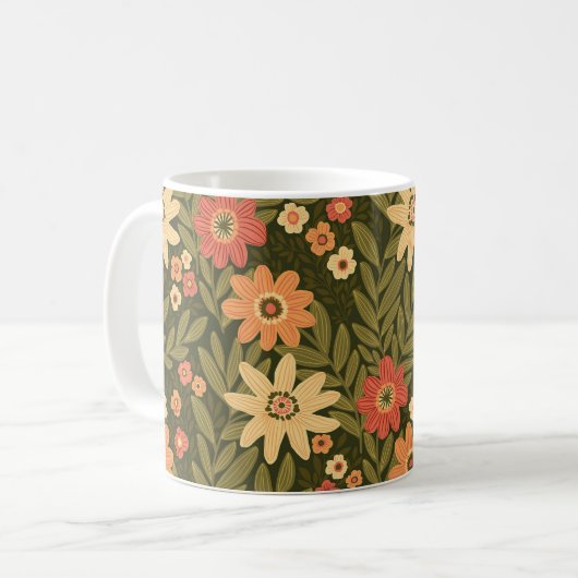 Mug Fleurs bohèmes dans les tons terre (Devant gauche)