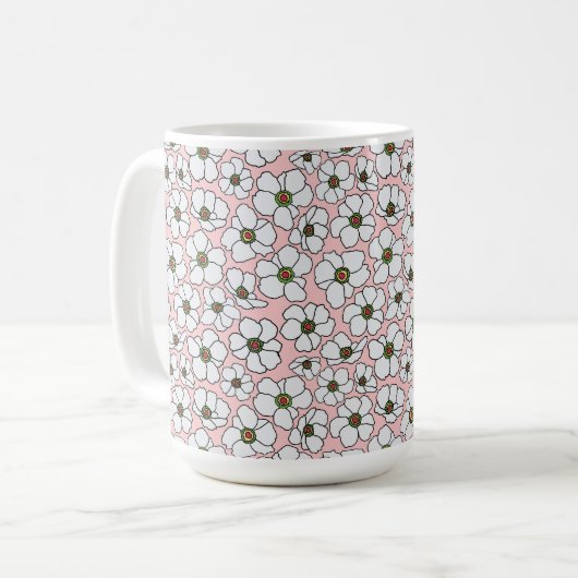Mug Fleurs bohèmes rose et blanc (Devant gauche)