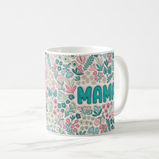 Mug Fleurs Boho turquoises Mama (Devant droit)