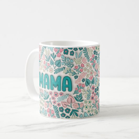 Mug Fleurs Boho turquoises Mama (Devant gauche)