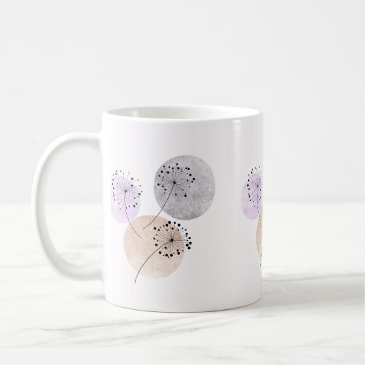 Mug Fleurs Boho Zen Dandelion Sur Cercles Bleus Rose (Gauche)