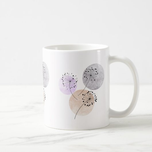 Mug Fleurs Boho Zen Dandelion Sur Cercles Bleus Rose (Droite)