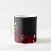 Mug Fleurs bordeaux élégantes or noir (Devant gauche)