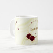 Mug fleurs bordeaux feuilles dorées marbre (Devant gauche)