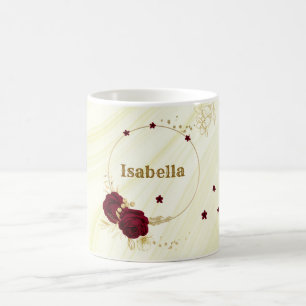 Mug fleurs bordeaux feuilles dorées marbre