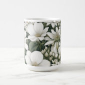 Mug Fleurs botaniques blanches sur feuilles verts (Centre)