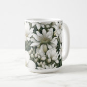 Mug Fleurs botaniques blanches sur feuilles verts (Devant droit)