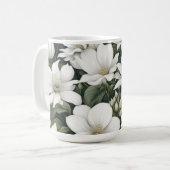 Mug Fleurs botaniques blanches sur feuilles verts (Devant gauche)