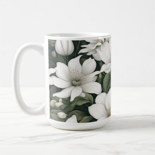 Mug Fleurs botaniques blanches sur feuilles verts (Gauche)