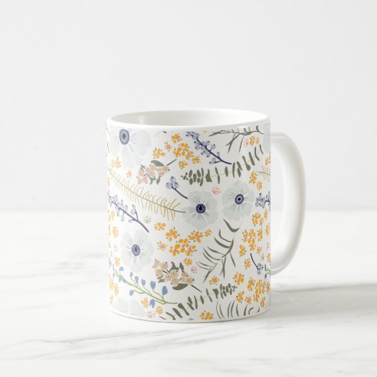 Mug Fleurs botaniques bleues douces (Devant droit)