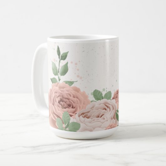 Mug fleurs botaniques rose saumon verdure (Devant gauche)