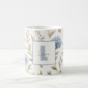 Mug Fleurs Brunes Bleues Crème Monogramme Initial Amou
