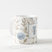 Mug Fleurs Brunes Bleues Crème Monogramme Initial Nom (Devant gauche)