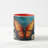 Mug Fleurs chamomiles de papillon d'insecte orange vif (Centre)